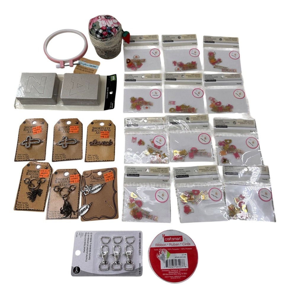 Mixed Craft Supply Lot Dritz Recollections Stickers Embroidery Hoop Sewing Beads